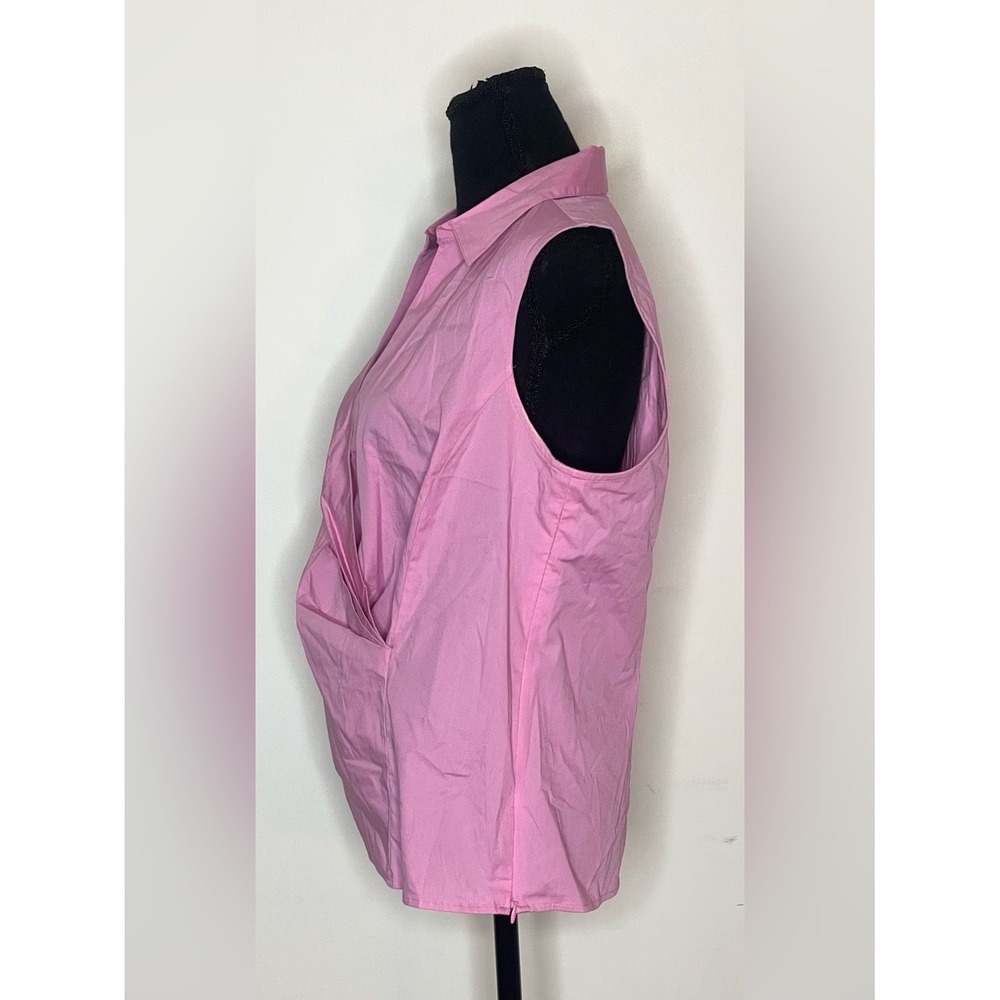 Talbots Woman Petites Pink Sleeveless Surplice Wrap Poplin Top 14WP Side‎ Zip - Picture 3 of 8